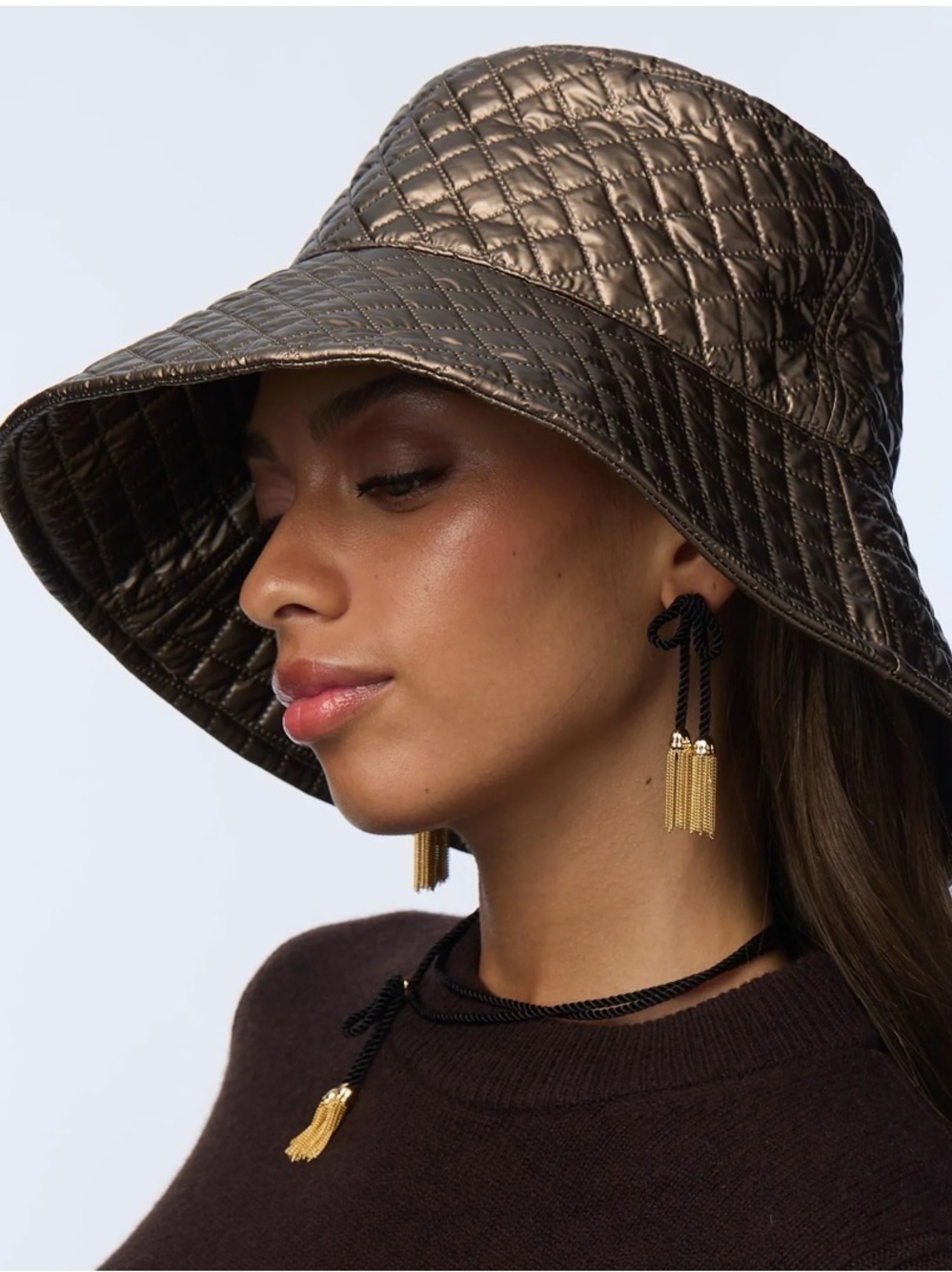 Lele Sadoughi, NWTs Quilted Metallic Brown Bucket Hat - Women's Accessories